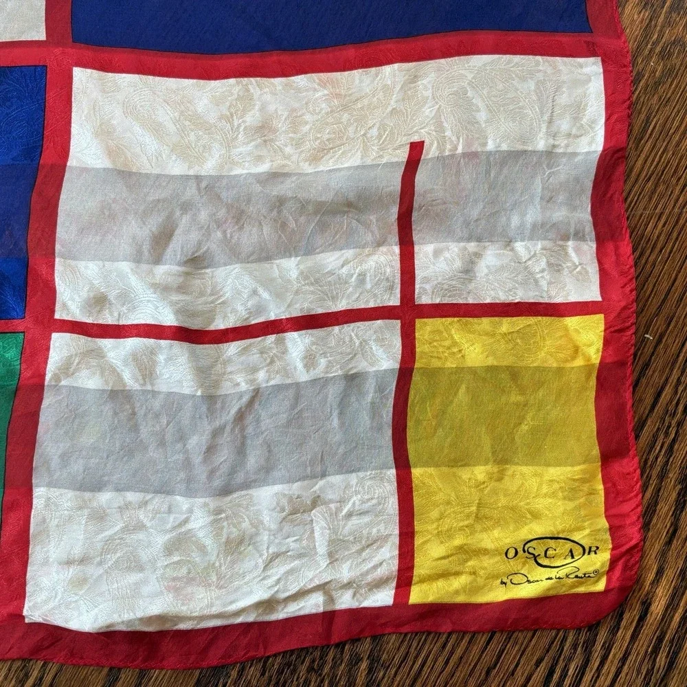 Oscar de la Renta Vintage Multicolor Geometric Silk Scarf Fall Luxury‎
